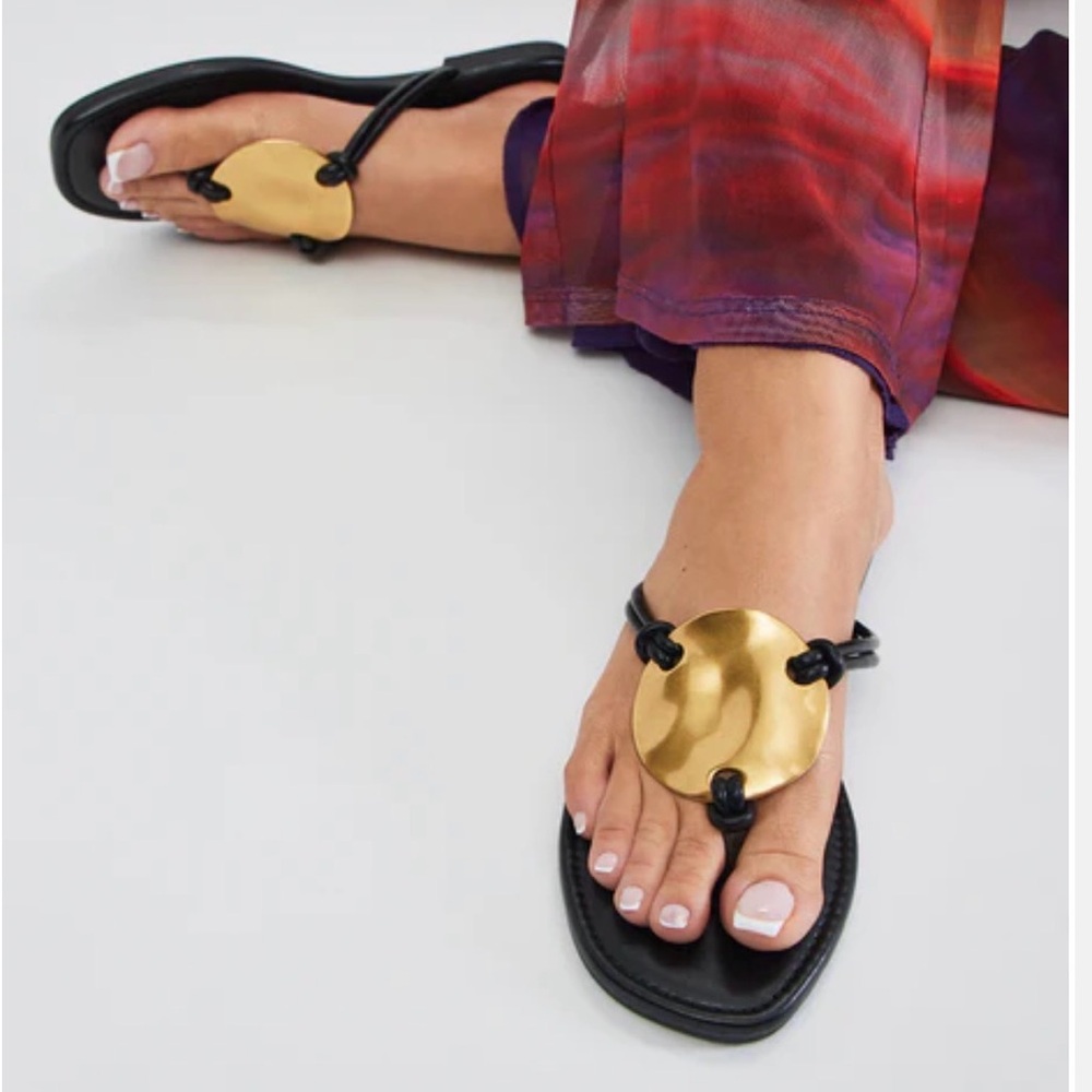 Tory Burch Style Sandals Black Gold Size 10